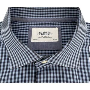 Charles Tyrwhitt Men's 17.5/36 Blue Check Dress Shirt Jermyn Street London‎